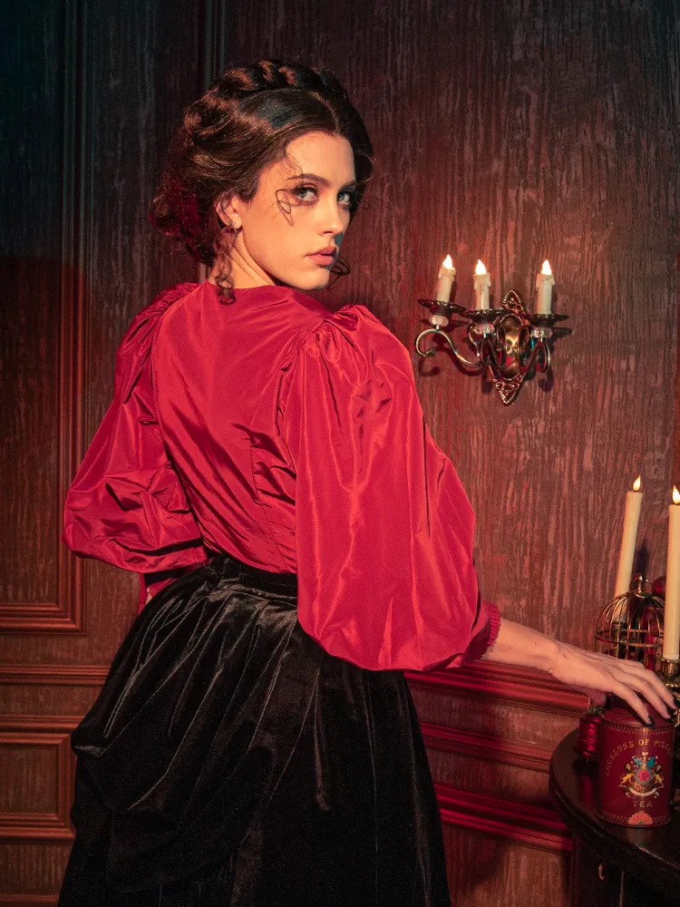 FINAL SALE - Taffeta Edwardian Blouse in Crimson Red