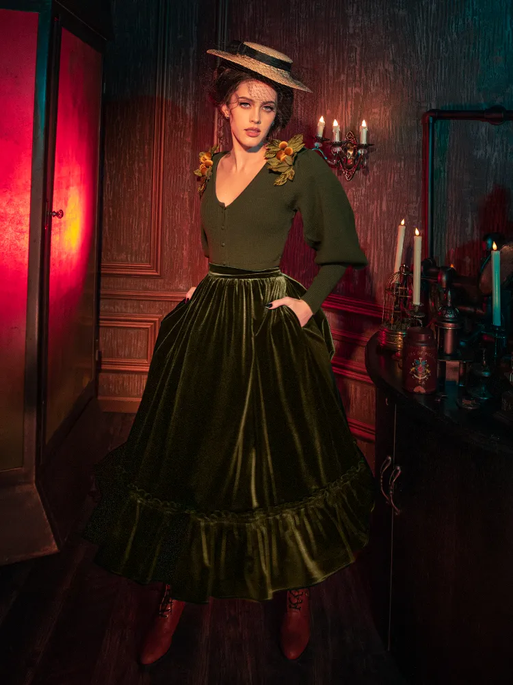 FINAL SALE - Victorian Velvet Bustle Skirt in Olive