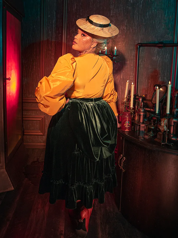 FINAL SALE - Victorian Velvet Bustle Skirt in Olive