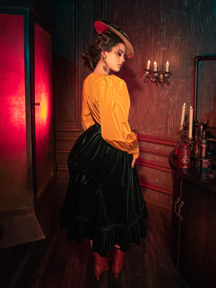 FINAL SALE - Victorian Velvet Bustle Skirt in Olive