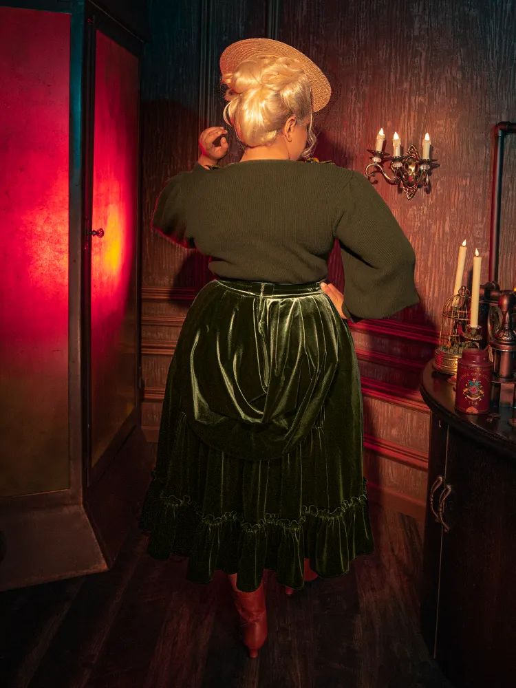 FINAL SALE - Victorian Velvet Bustle Skirt in Olive