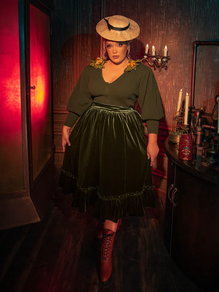 FINAL SALE - Victorian Velvet Bustle Skirt in Olive