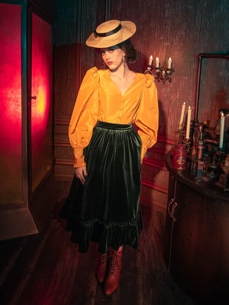 FINAL SALE - Victorian Velvet Bustle Skirt in Olive