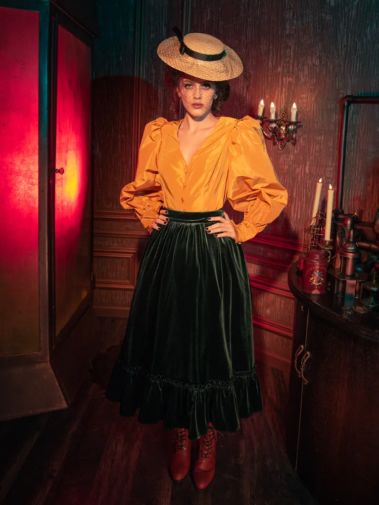 FINAL SALE - Victorian Velvet Bustle Skirt in Olive