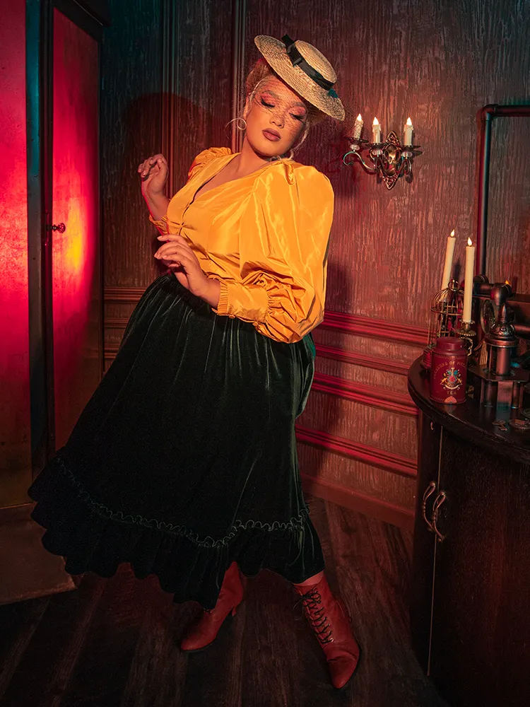 FINAL SALE - Victorian Velvet Bustle Skirt in Olive
