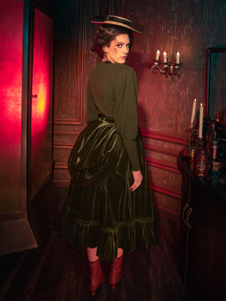 FINAL SALE - Victorian Velvet Bustle Skirt in Olive