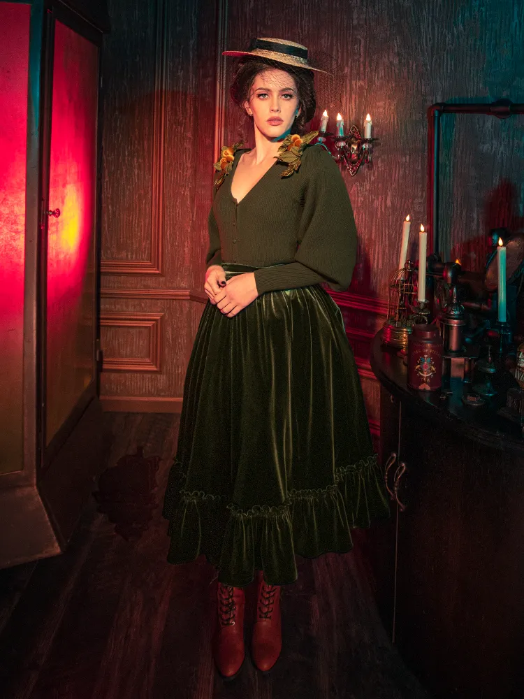 FINAL SALE - Victorian Velvet Bustle Skirt in Olive