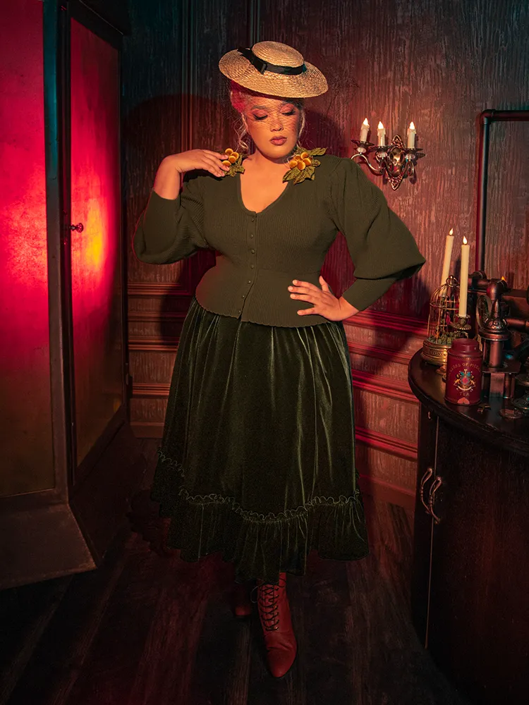 FINAL SALE - Victorian Velvet Bustle Skirt in Olive