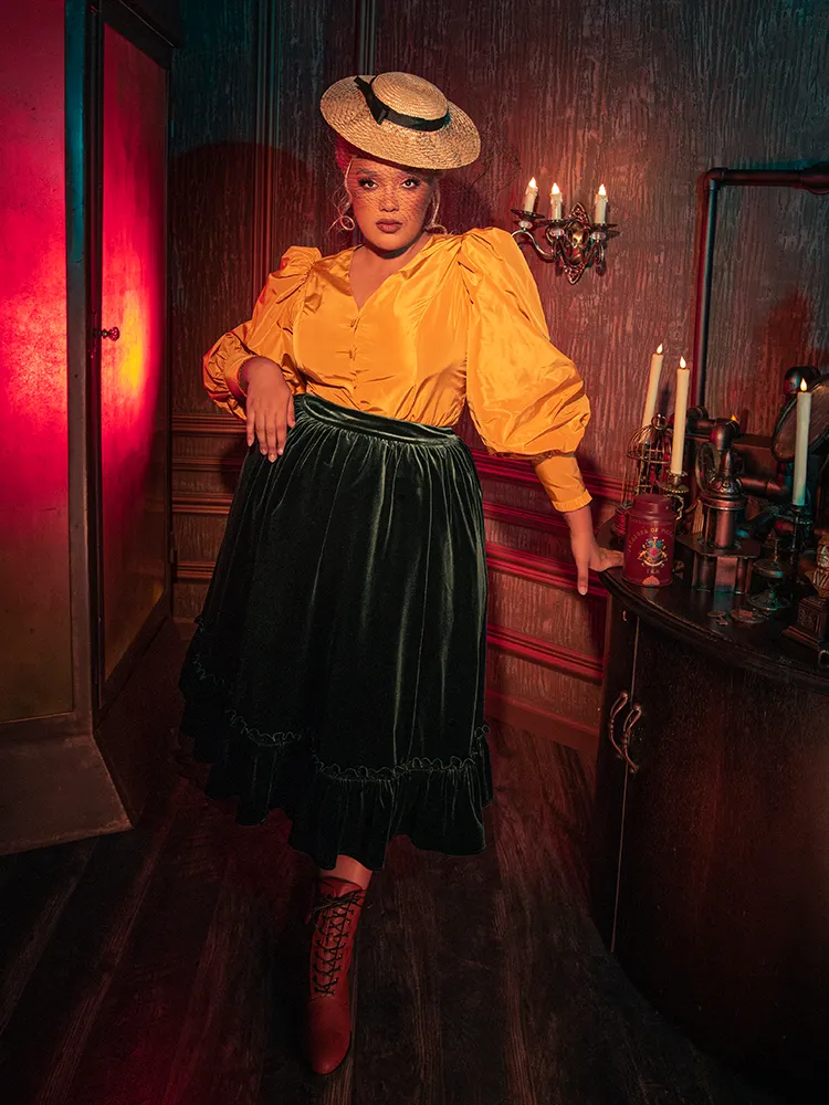 FINAL SALE - Victorian Velvet Bustle Skirt in Olive