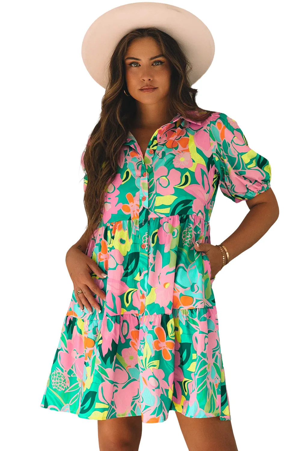 Floral Puff Sleeve Babydoll Dress