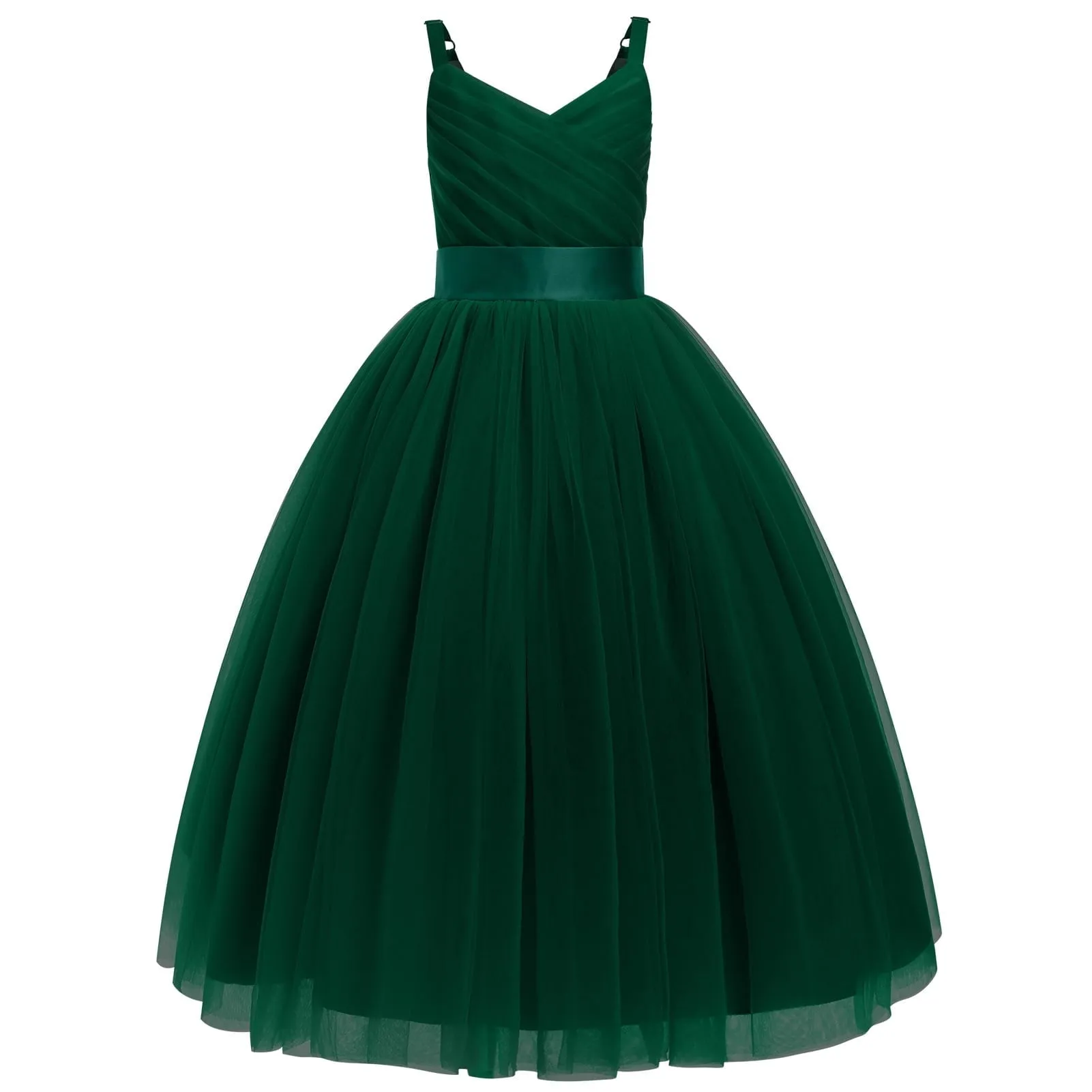 IDOPIP Flower Girl Dresses for Wedding Spaghetti Strap Tulle Princess Pageant Birthday Party Gown