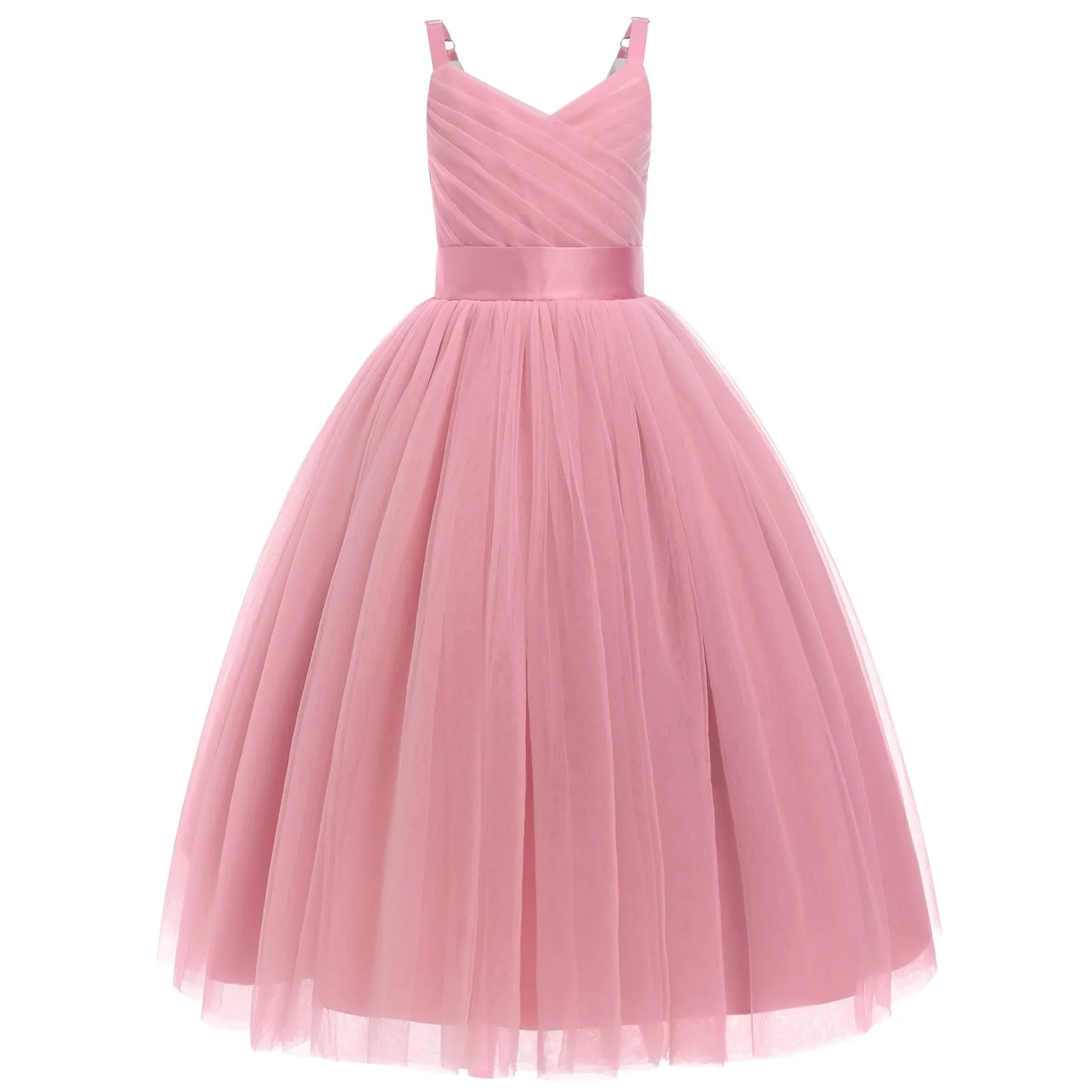 IDOPIP Flower Girl Dresses for Wedding Spaghetti Strap Tulle Princess Pageant Birthday Party Gown