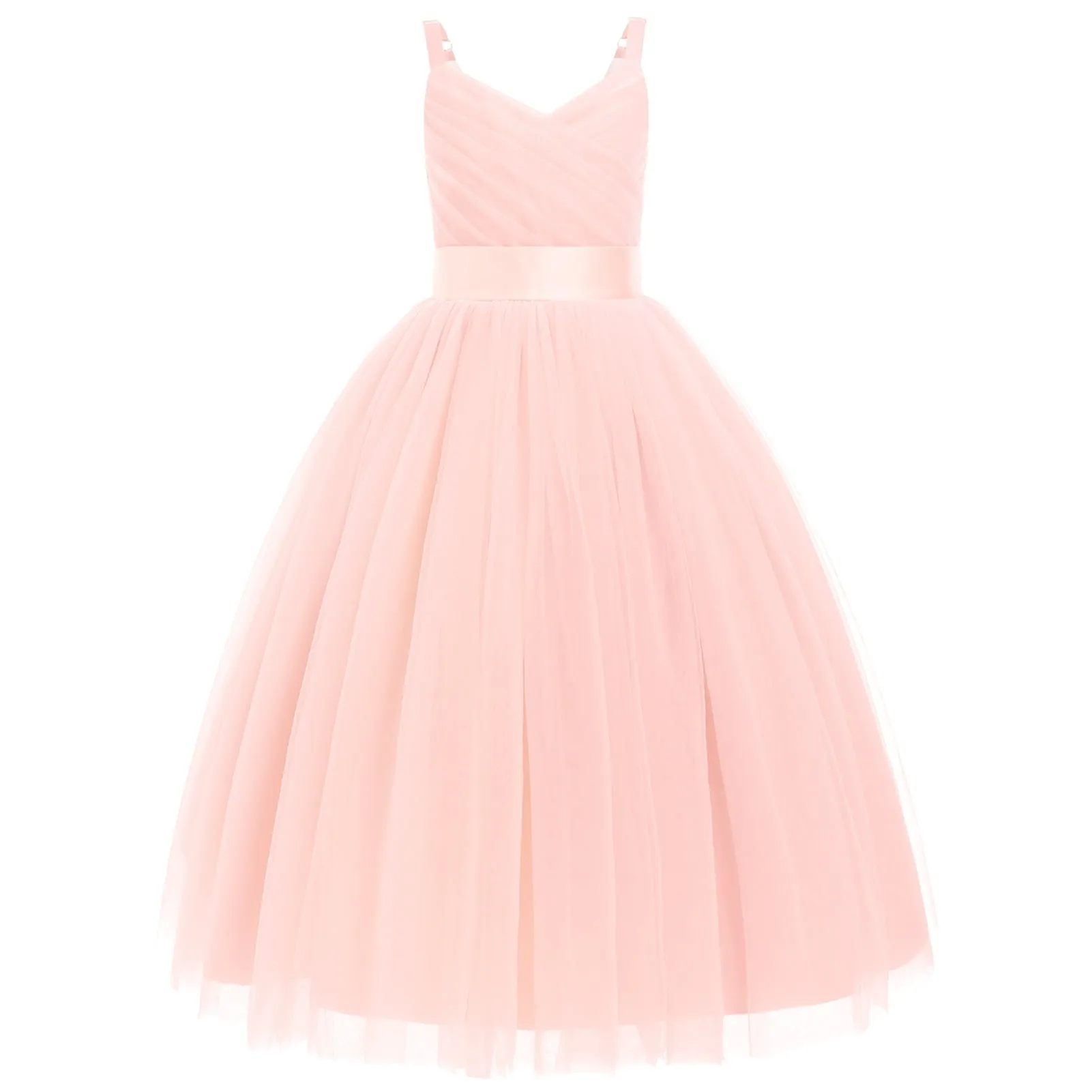 IDOPIP Flower Girl Dresses for Wedding Spaghetti Strap Tulle Princess Pageant Birthday Party Gown