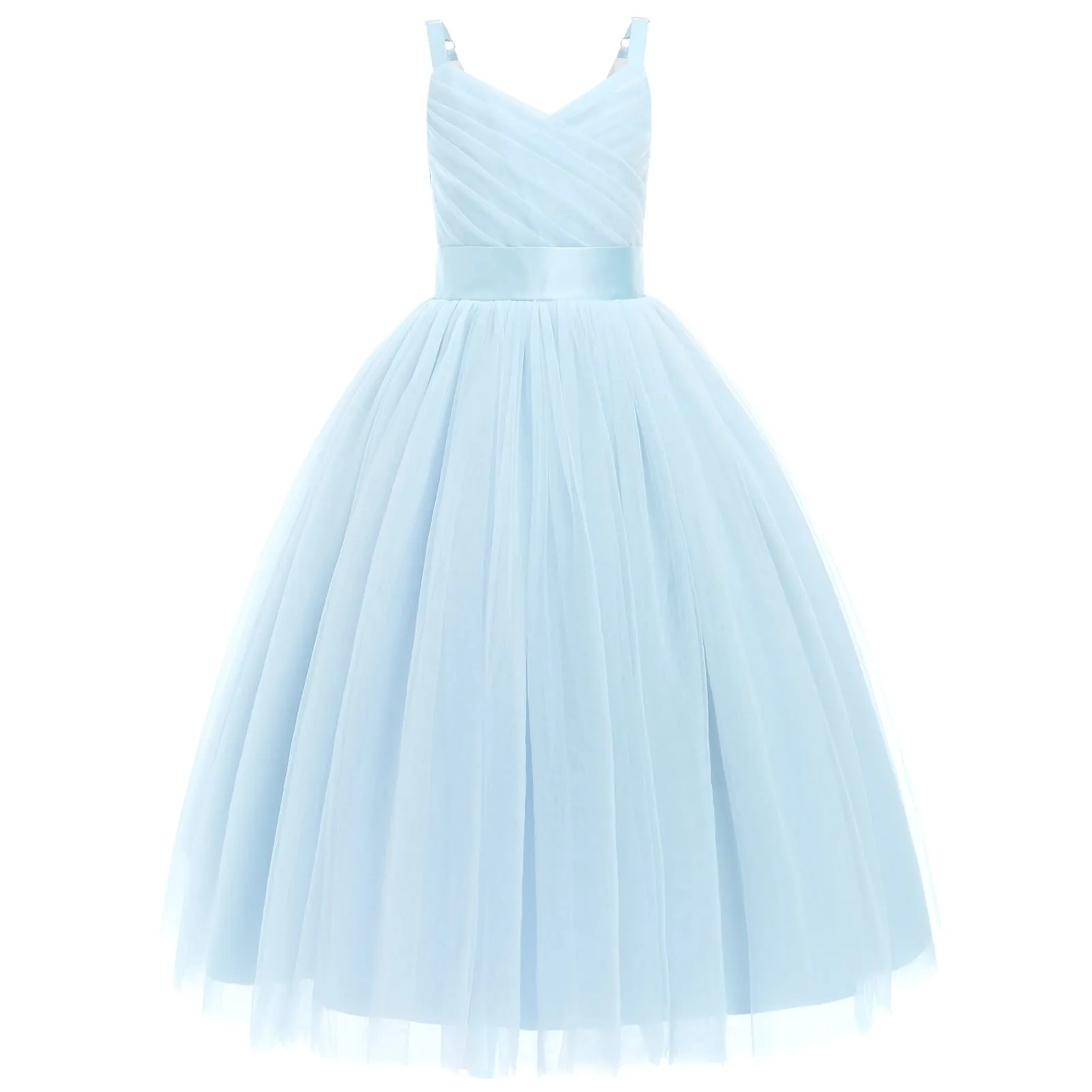 IDOPIP Flower Girl Dresses for Wedding Spaghetti Strap Tulle Princess Pageant Birthday Party Gown