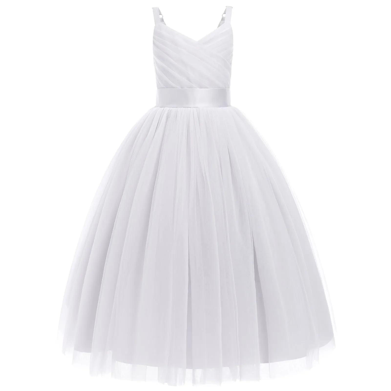 IDOPIP Flower Girl Dresses for Wedding Spaghetti Strap Tulle Princess Pageant Birthday Party Gown