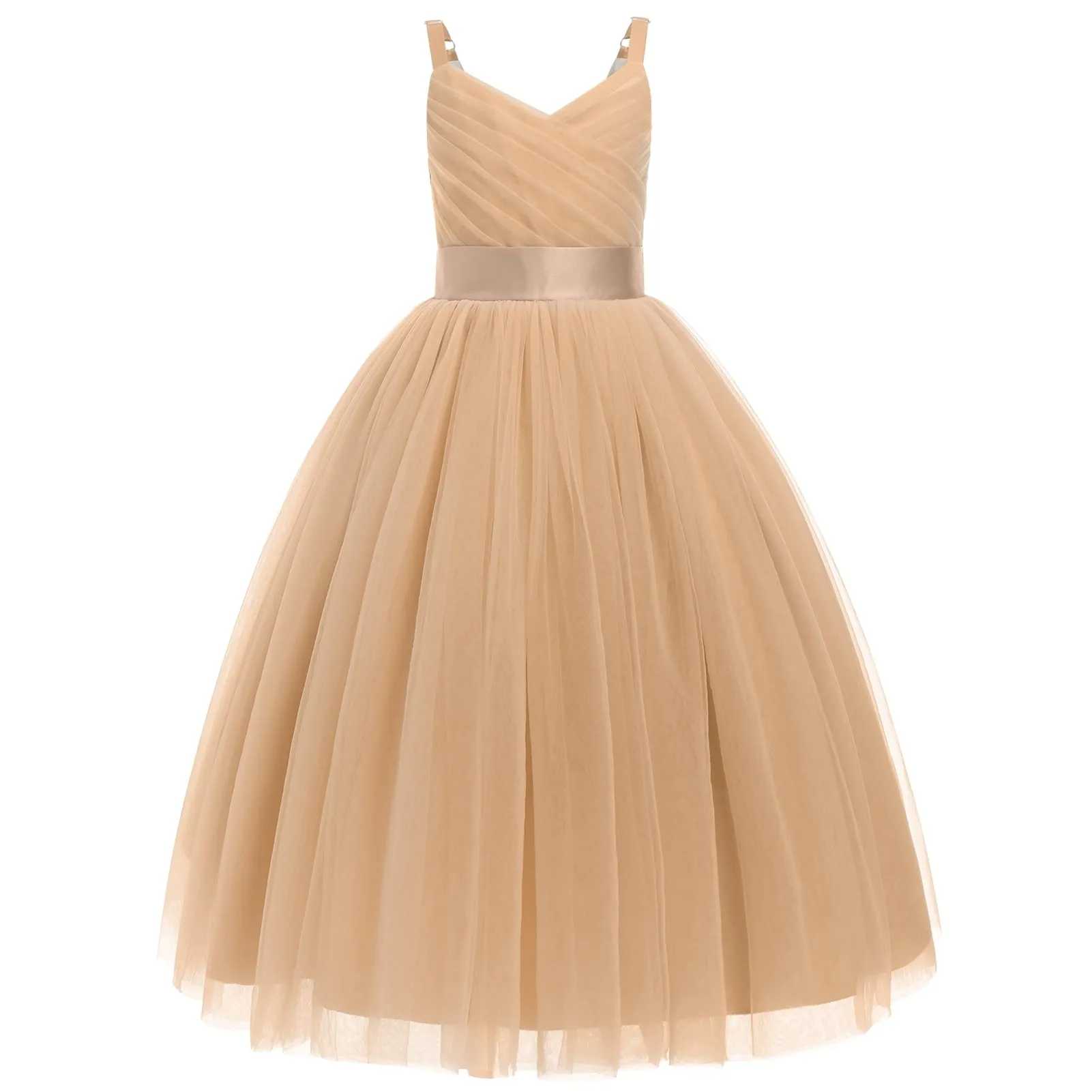 IDOPIP Flower Girl Dresses for Wedding Spaghetti Strap Tulle Princess Pageant Birthday Party Gown