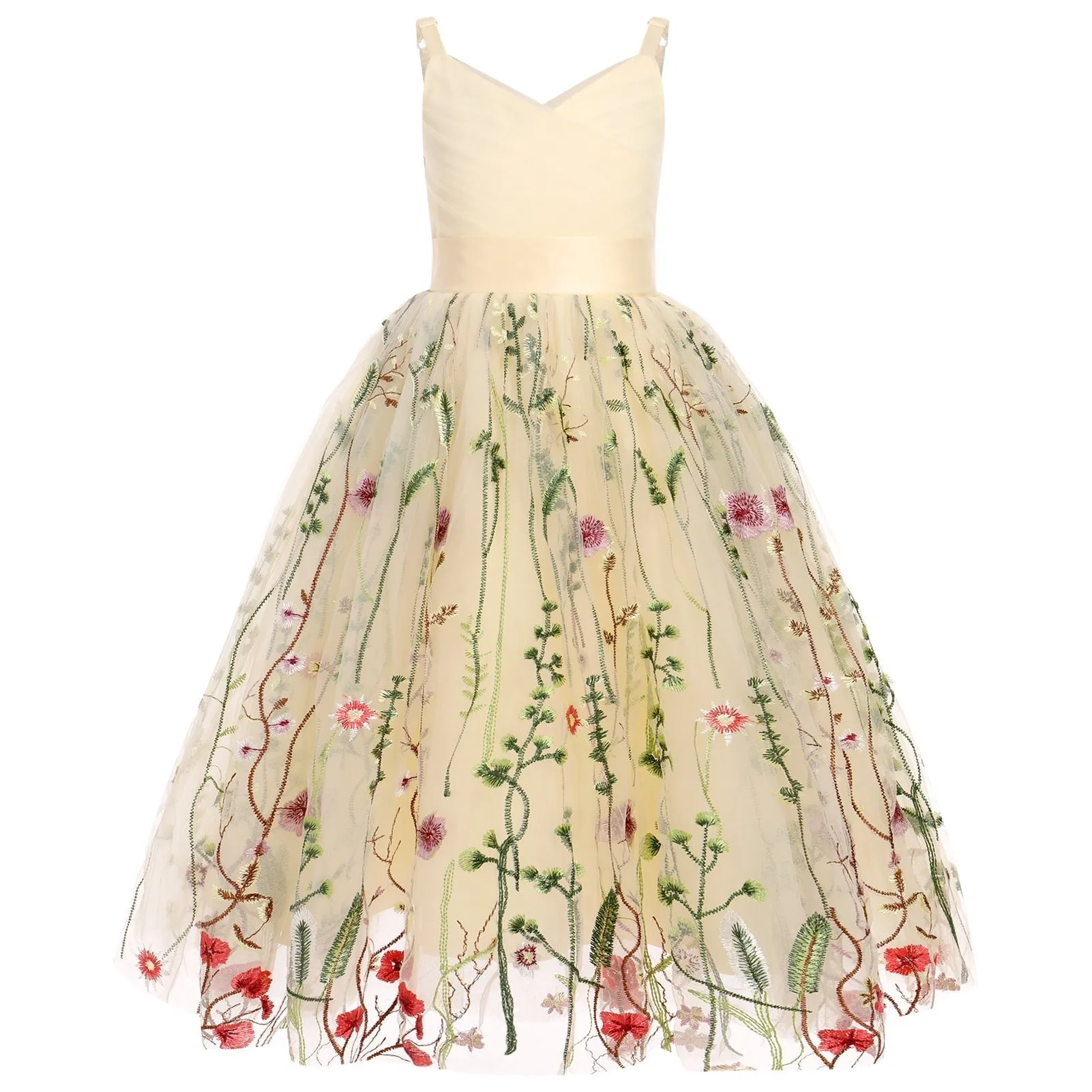 IDOPIP Flower Girl Dresses for Wedding Spaghetti Strap Tulle Princess Pageant Birthday Party Gown