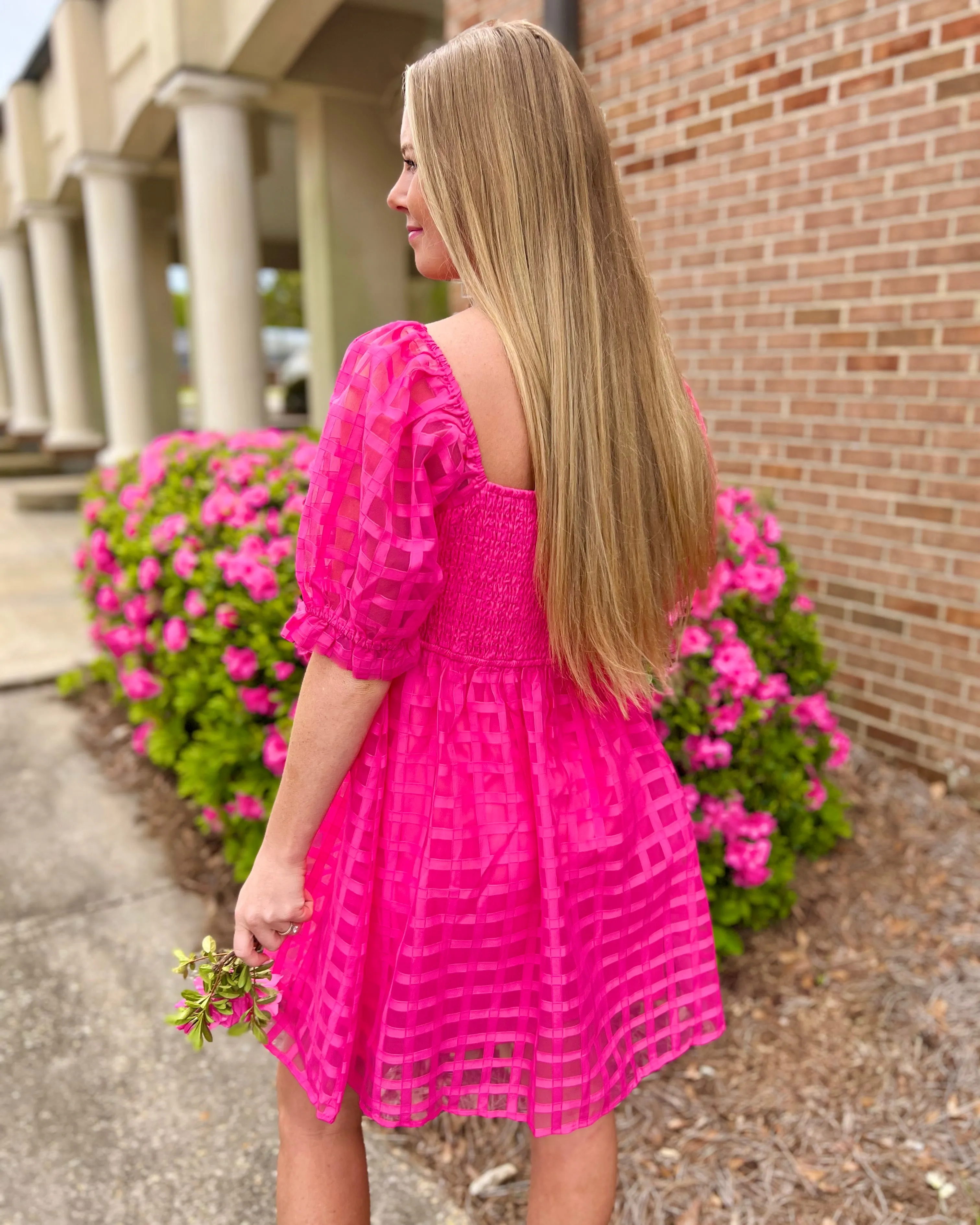 It All Works Out Hot Pink Bubble Sleeve Babydoll Mini Dress