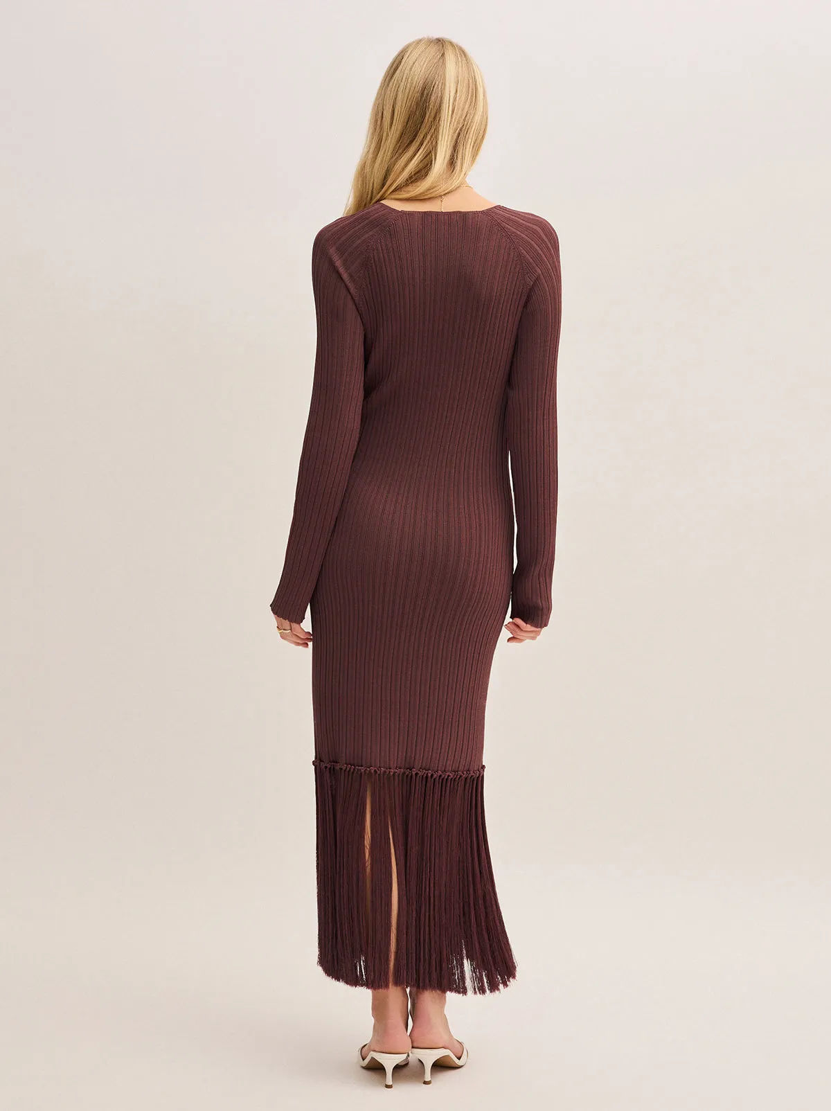 Jordana Mocha Fringed Knit Dress