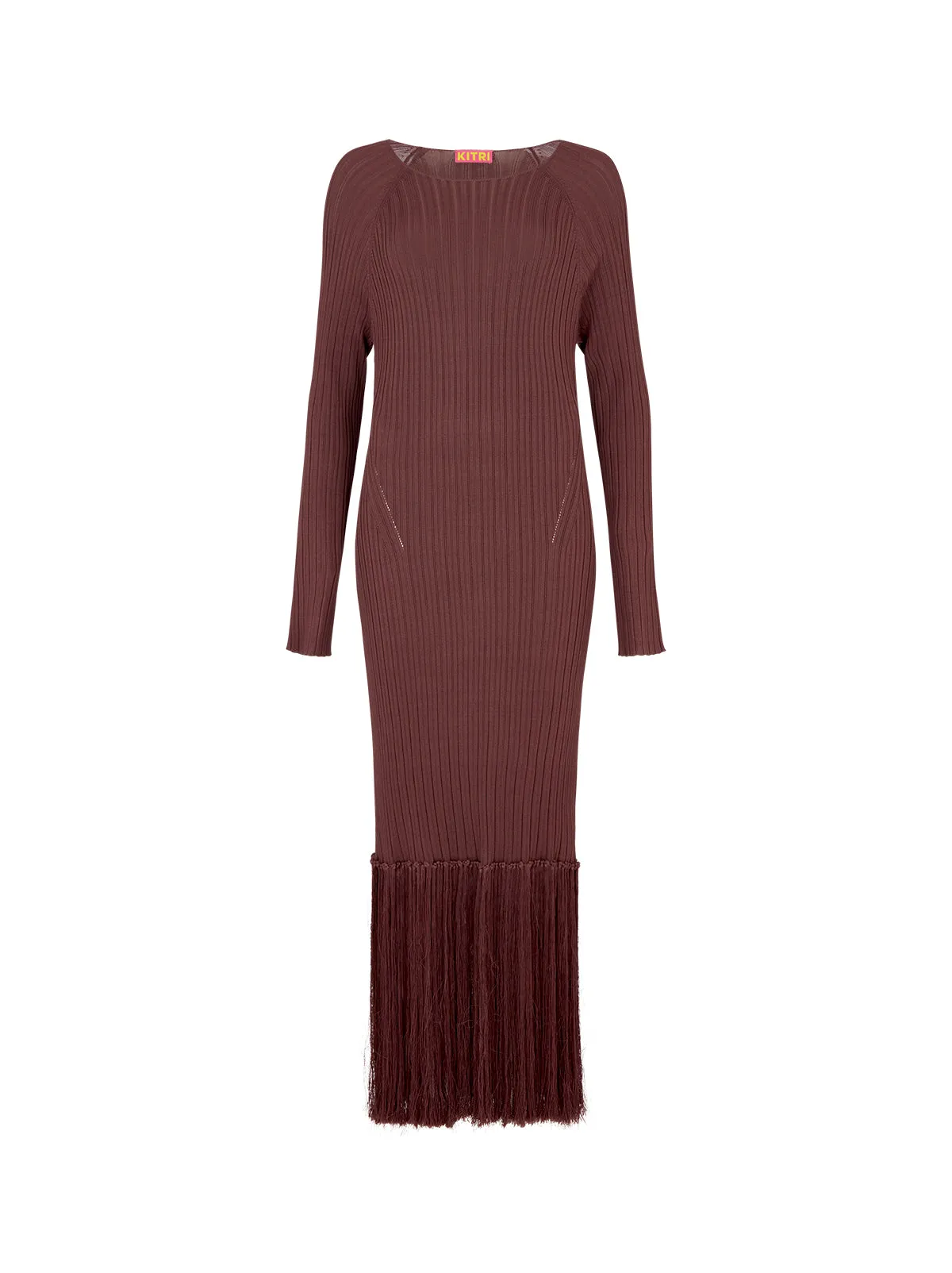 Jordana Mocha Fringed Knit Dress