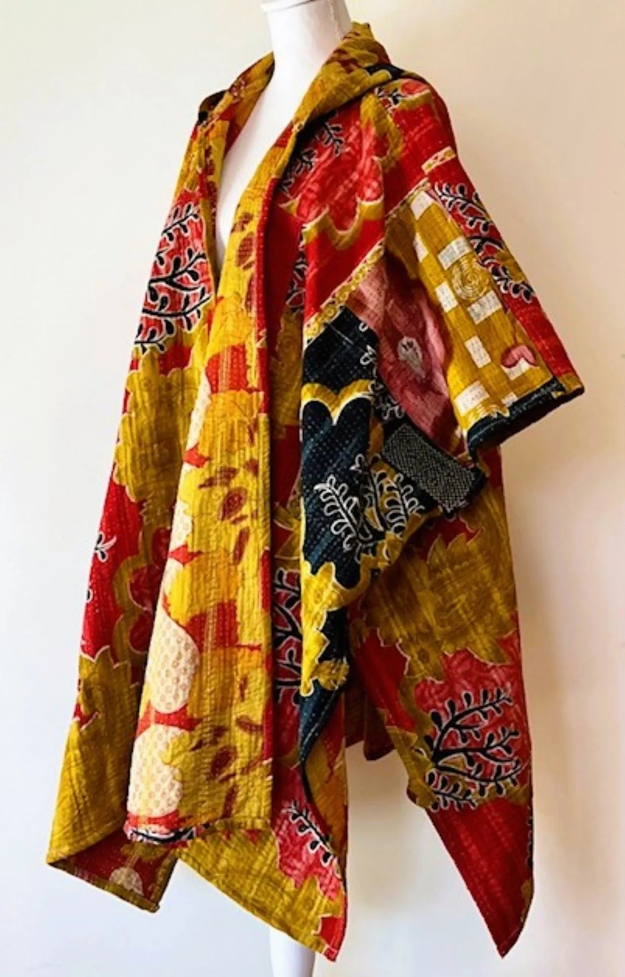 Kantha Bae Knee Length Poncho Coat - Asian Flower