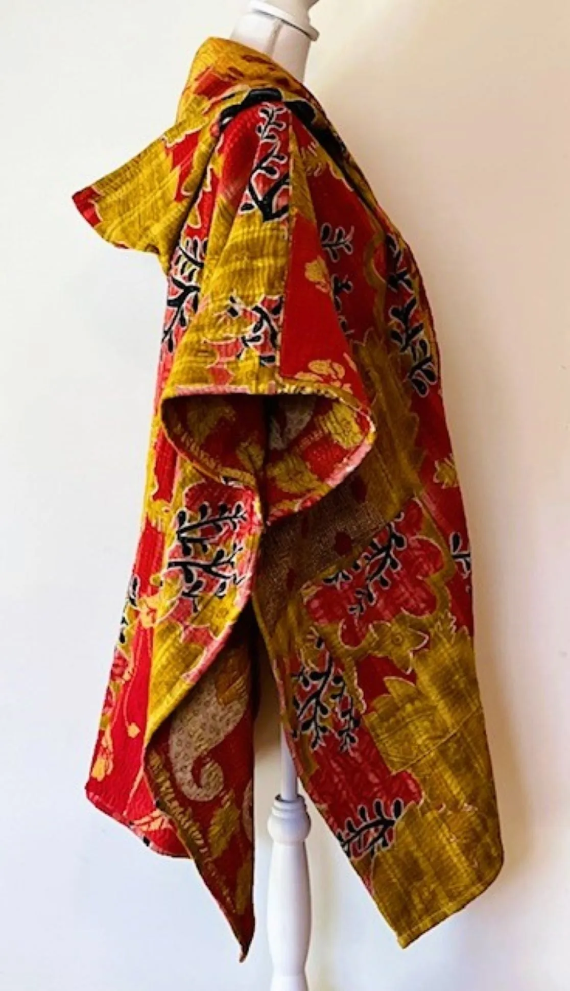 Kantha Bae Knee Length Poncho Coat - Asian Flower