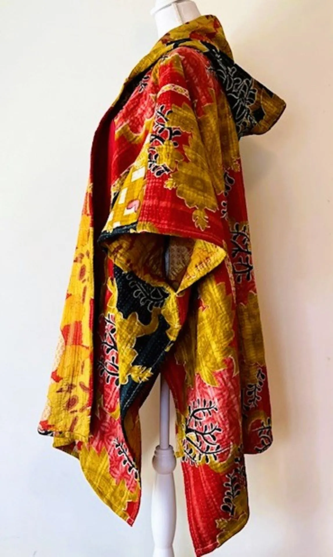 Kantha Bae Knee Length Poncho Coat - Asian Flower