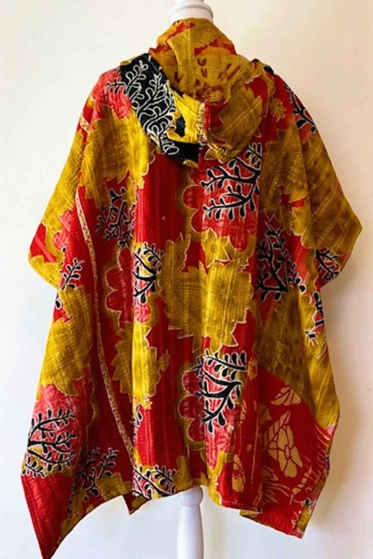 Kantha Bae Knee Length Poncho Coat - Asian Flower