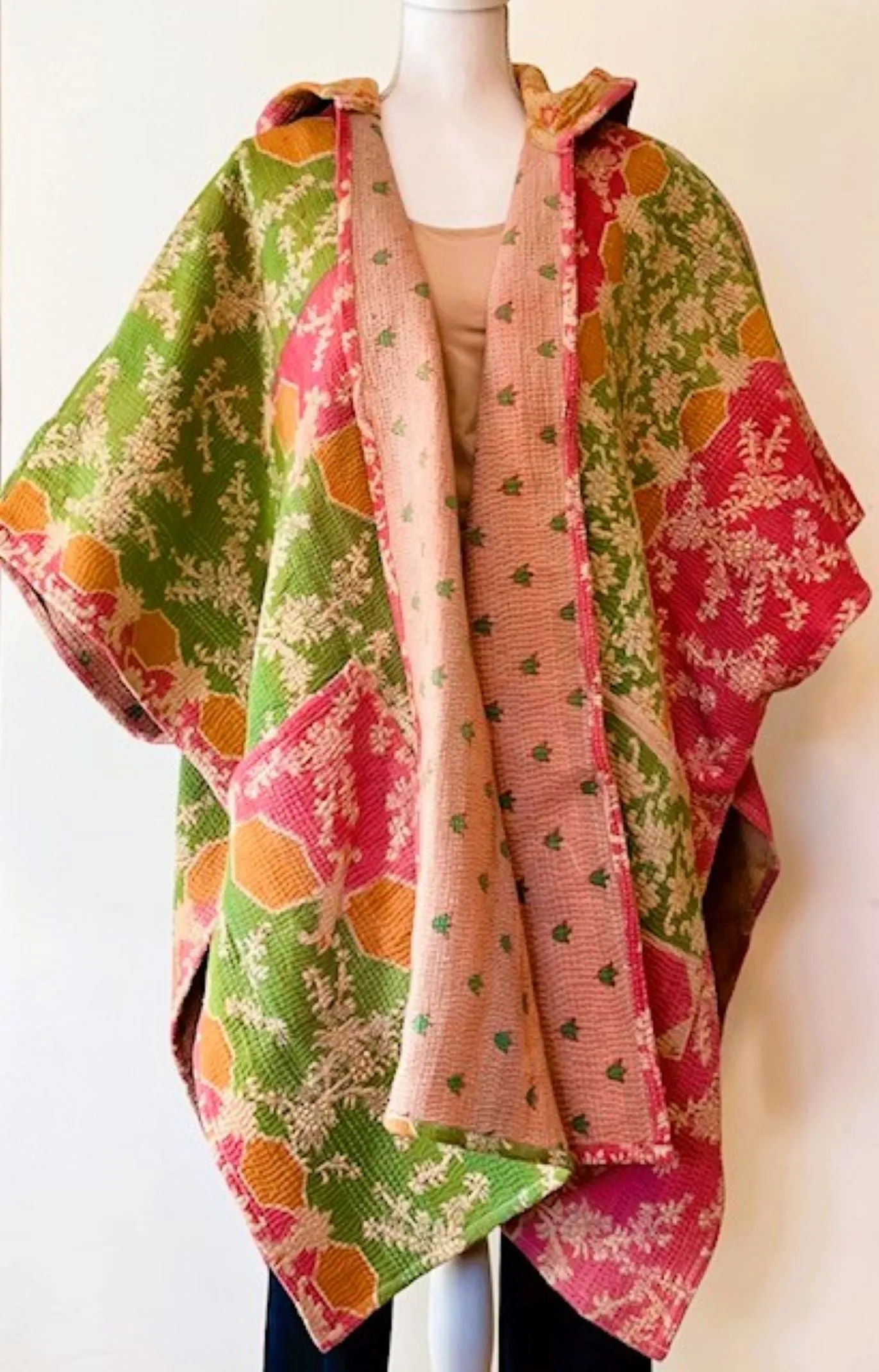 Kantha Bae Knee Length Poncho Coat - Blooms