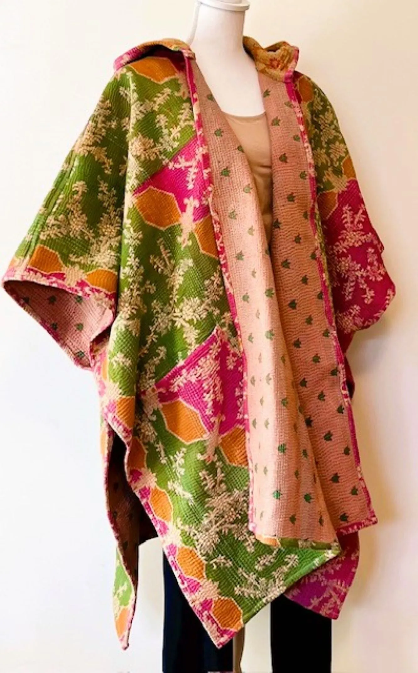 Kantha Bae Knee Length Poncho Coat - Blooms