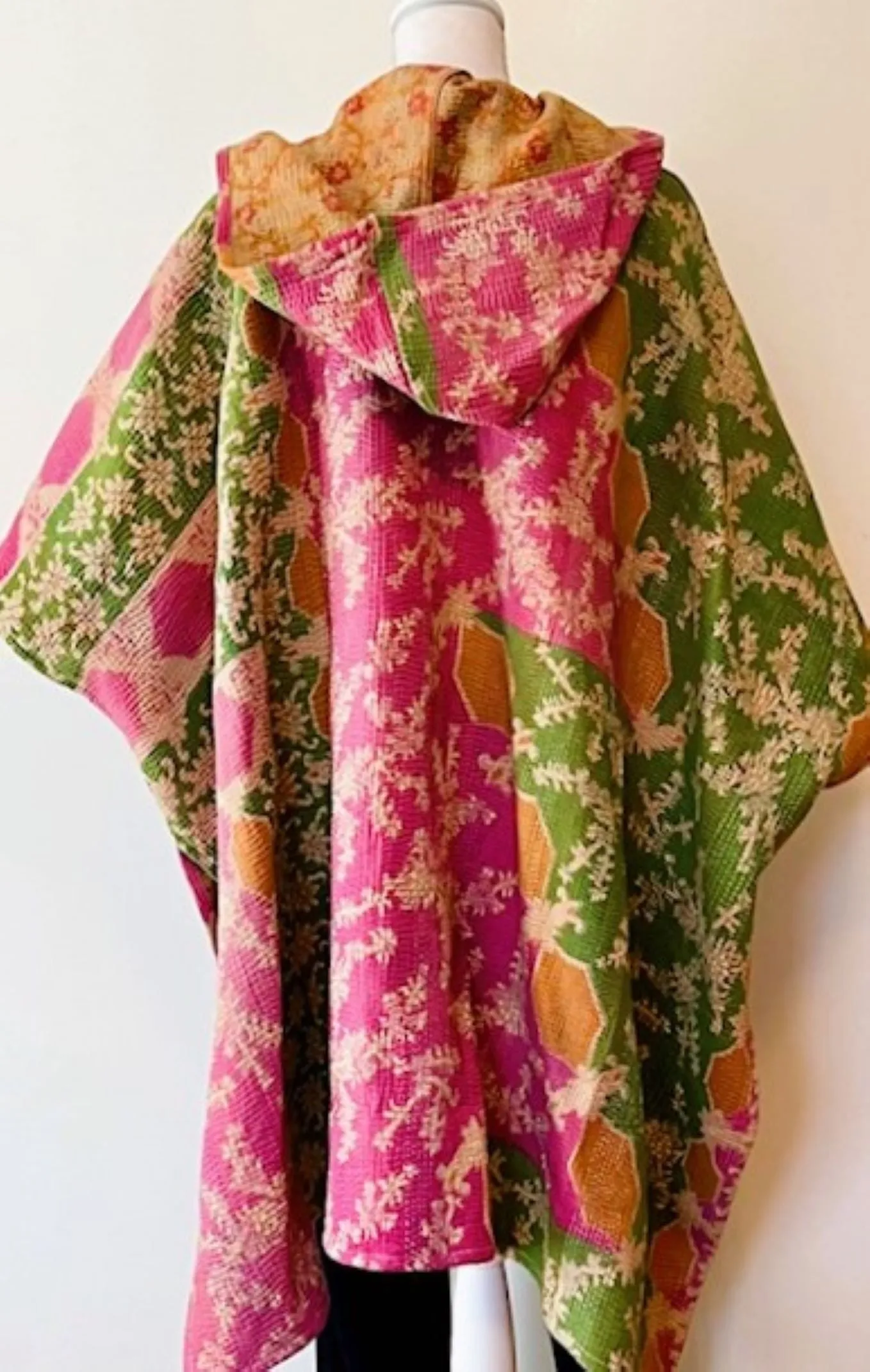 Kantha Bae Knee Length Poncho Coat - Blooms