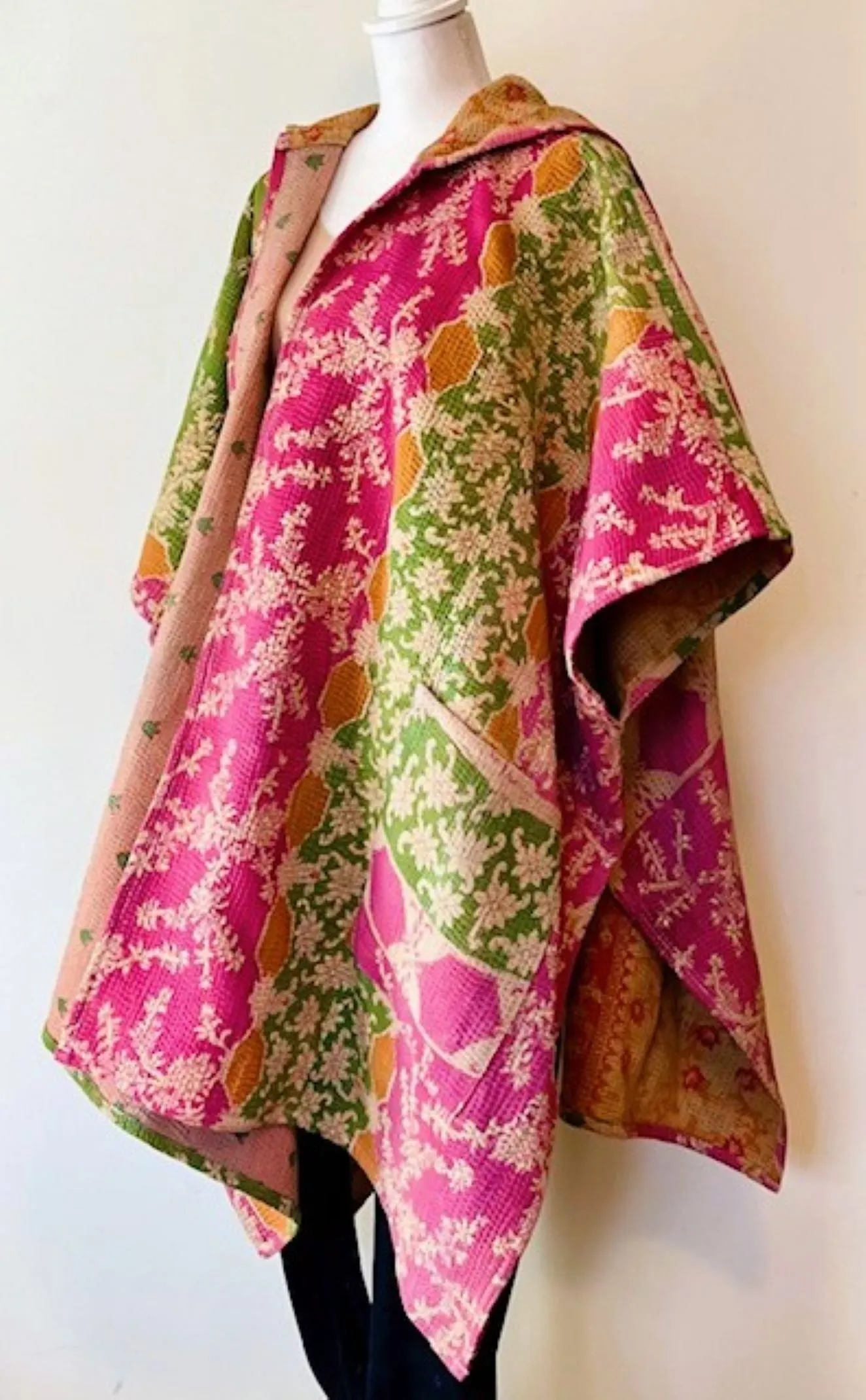 Kantha Bae Knee Length Poncho Coat - Blooms