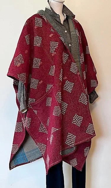 Kantha Bae Knee Length Poncho Coat - Varsity
