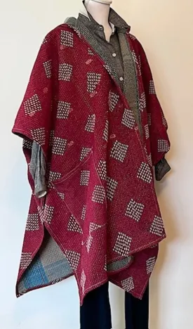 Kantha Bae Knee Length Poncho Coat - Varsity