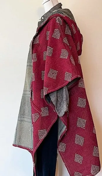 Kantha Bae Knee Length Poncho Coat - Varsity