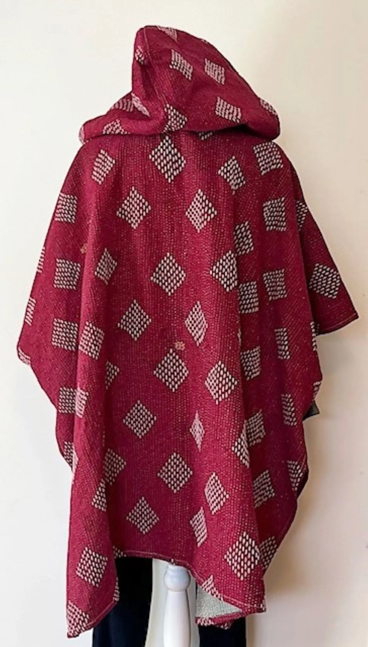 Kantha Bae Knee Length Poncho Coat - Varsity