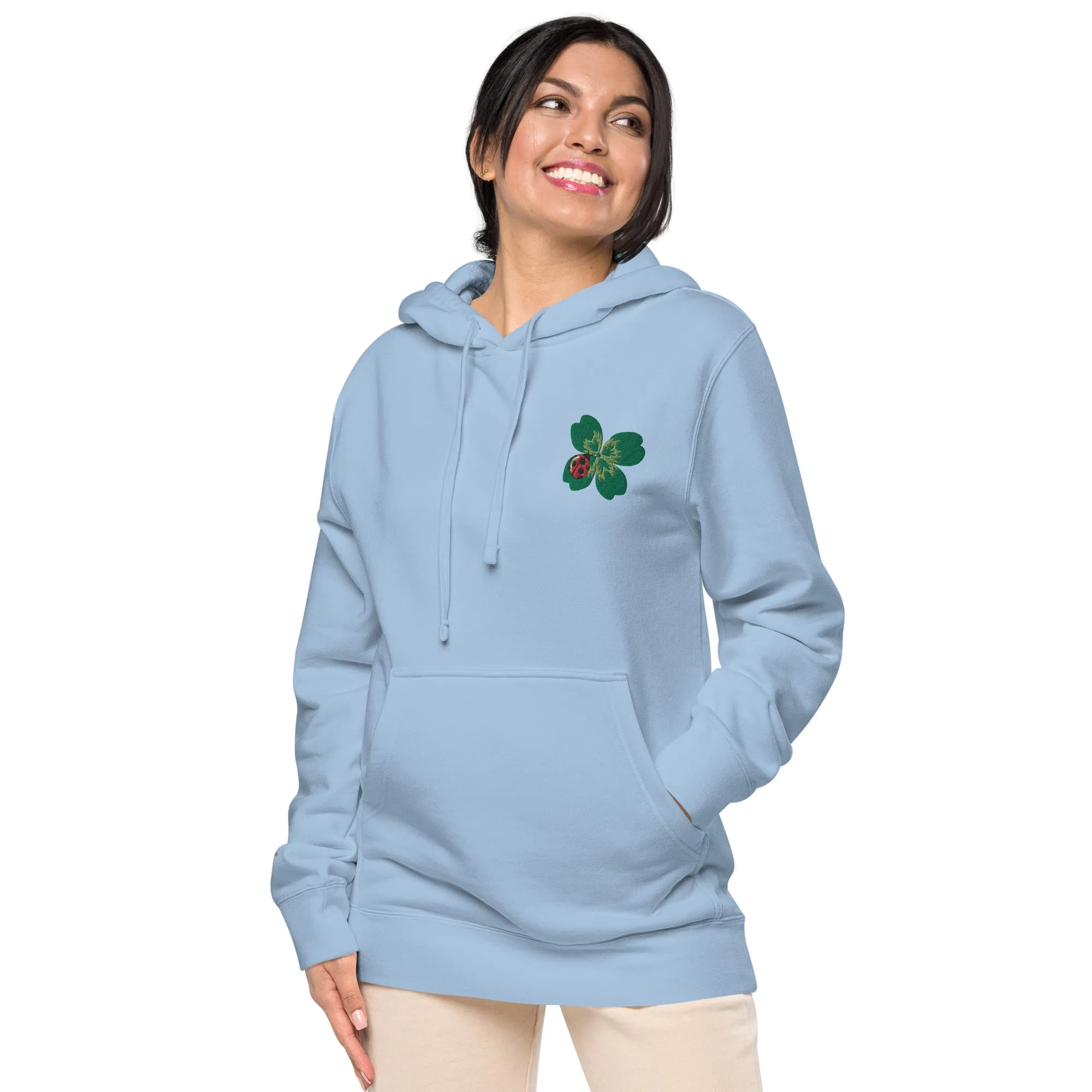Ladybug Floral Embroidered Design Unisex Pigment-Dyed Hoodie