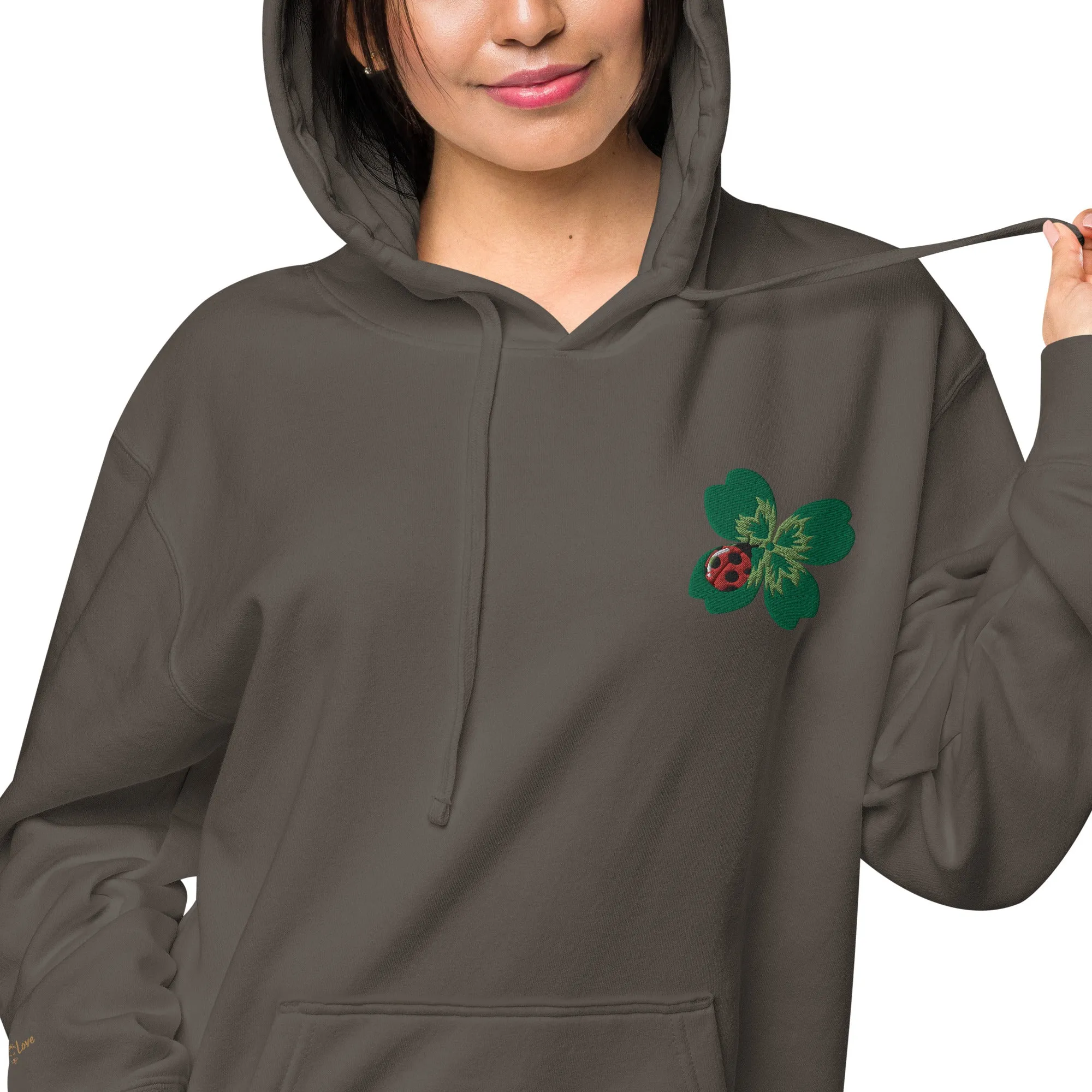 Ladybug Floral Embroidered Design Unisex Pigment-Dyed Hoodie