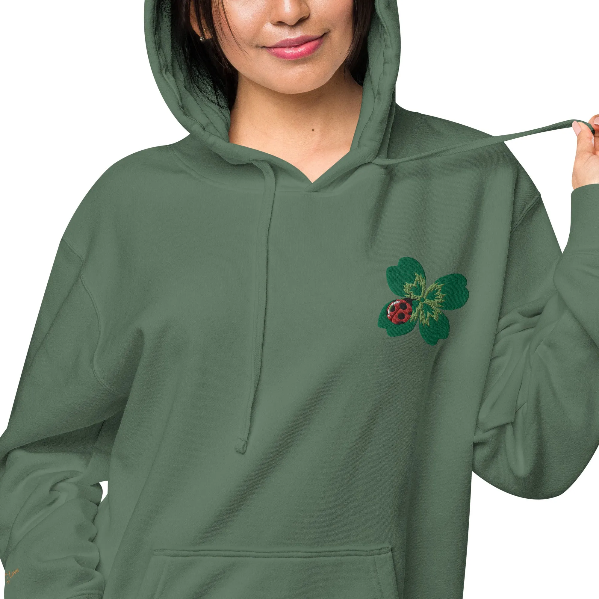 Ladybug Floral Embroidered Design Unisex Pigment-Dyed Hoodie