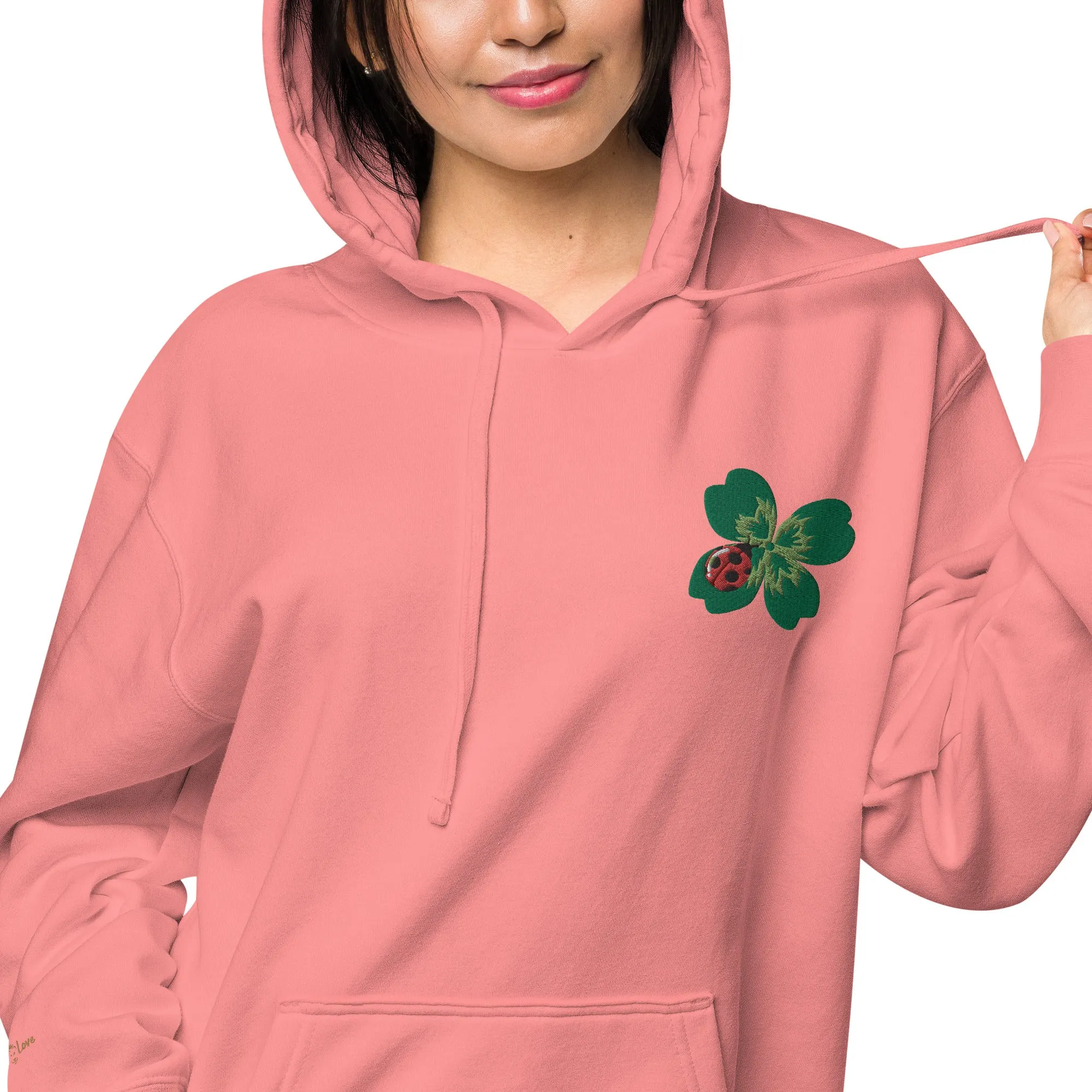 Ladybug Floral Embroidered Design Unisex Pigment-Dyed Hoodie