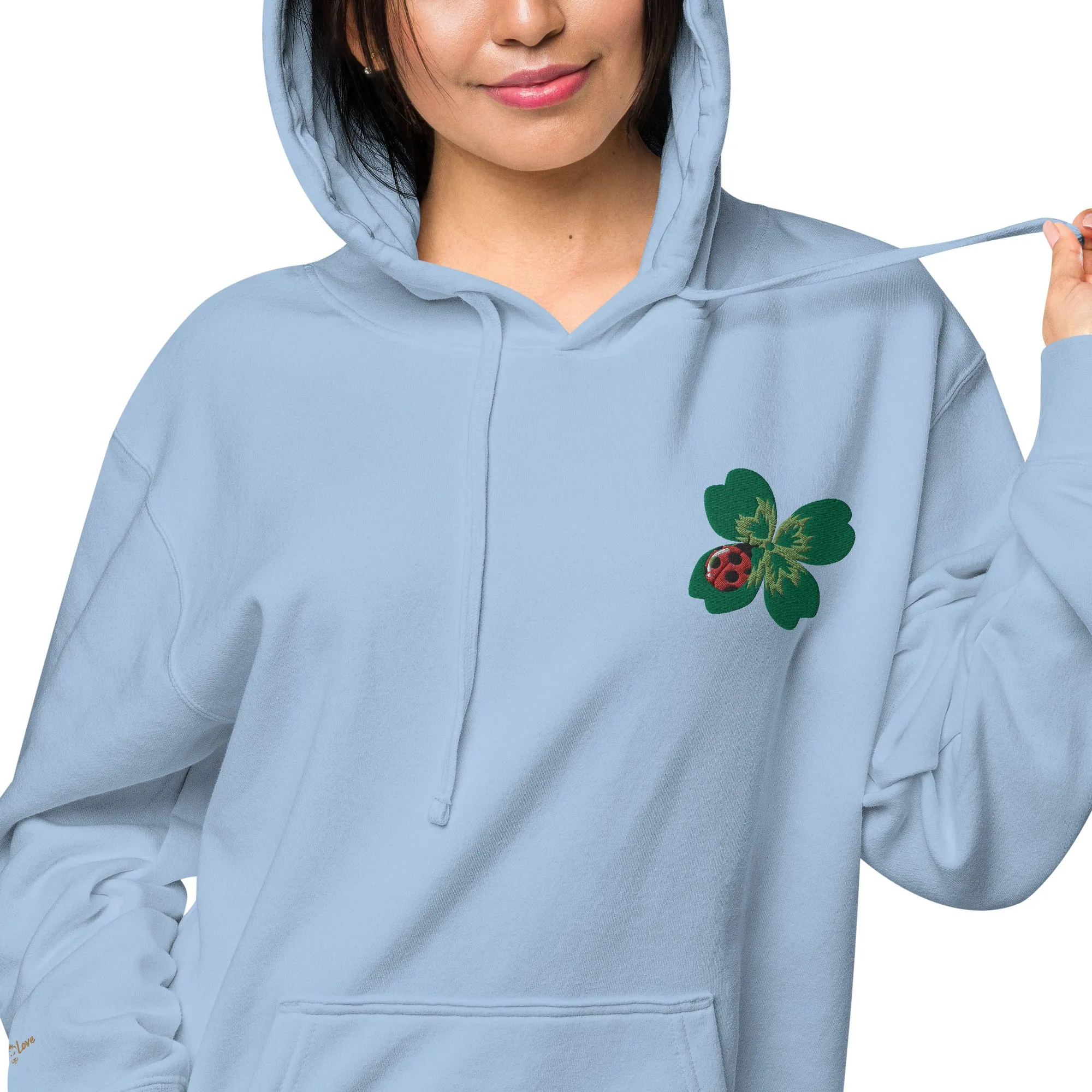 Ladybug Floral Embroidered Design Unisex Pigment-Dyed Hoodie