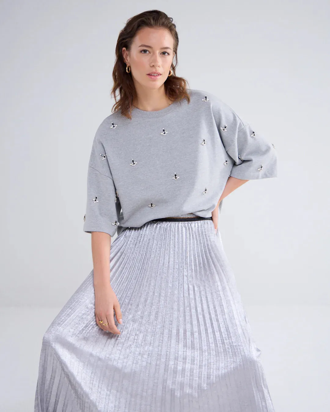Lamee Pleated Skirt - Mist