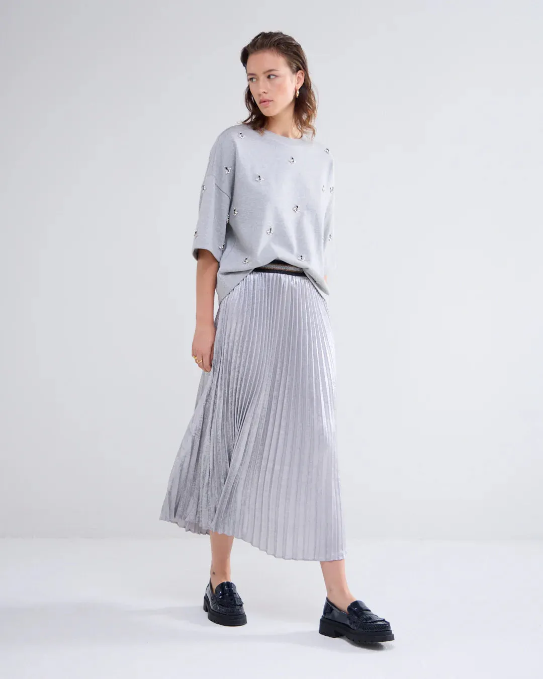 Lamee Pleated Skirt - Mist