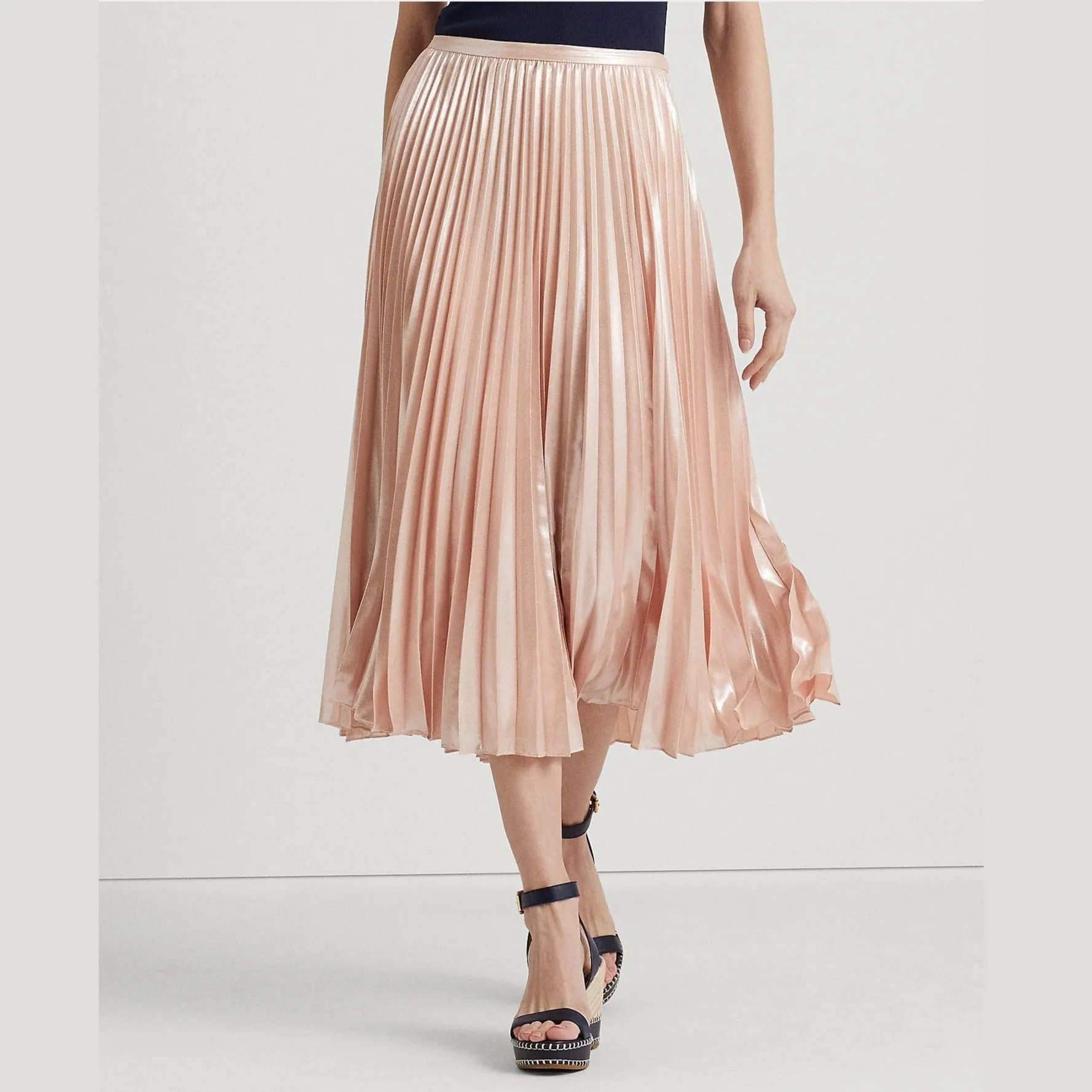 Lauren Ralph Lauren Pleated Metallic Chiffon Skirt Blush