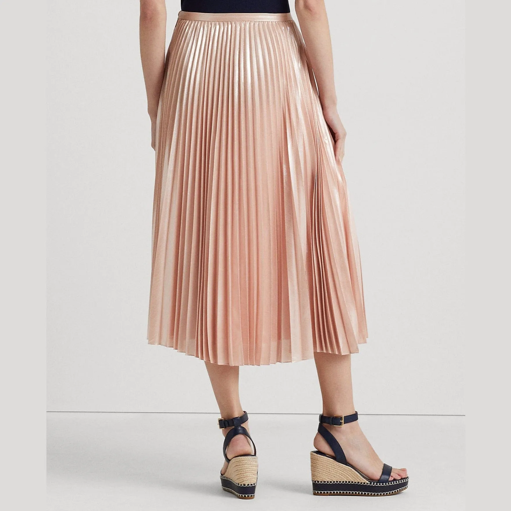 Lauren Ralph Lauren Pleated Metallic Chiffon Skirt Blush