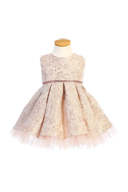 Metallic Floral Pleated Jacquard w/ Peek A Boo Tulle