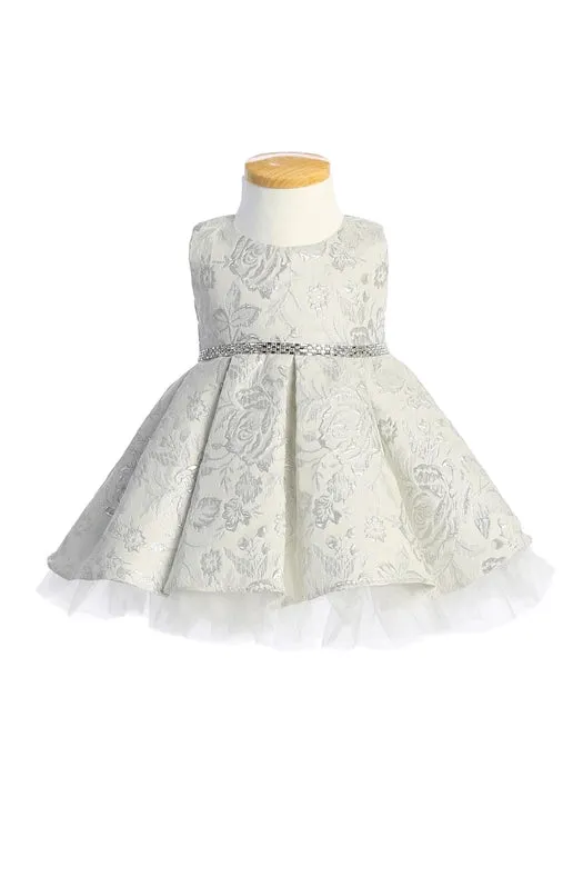 Metallic Floral Pleated Jacquard w/ Peek A Boo Tulle