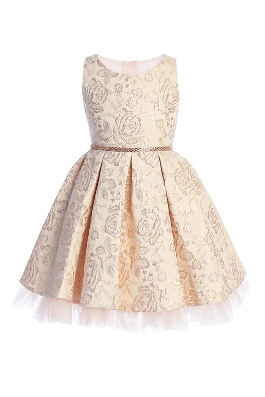 Metallic Floral Pleated Jacquard w/ Peek A Boo Tulle