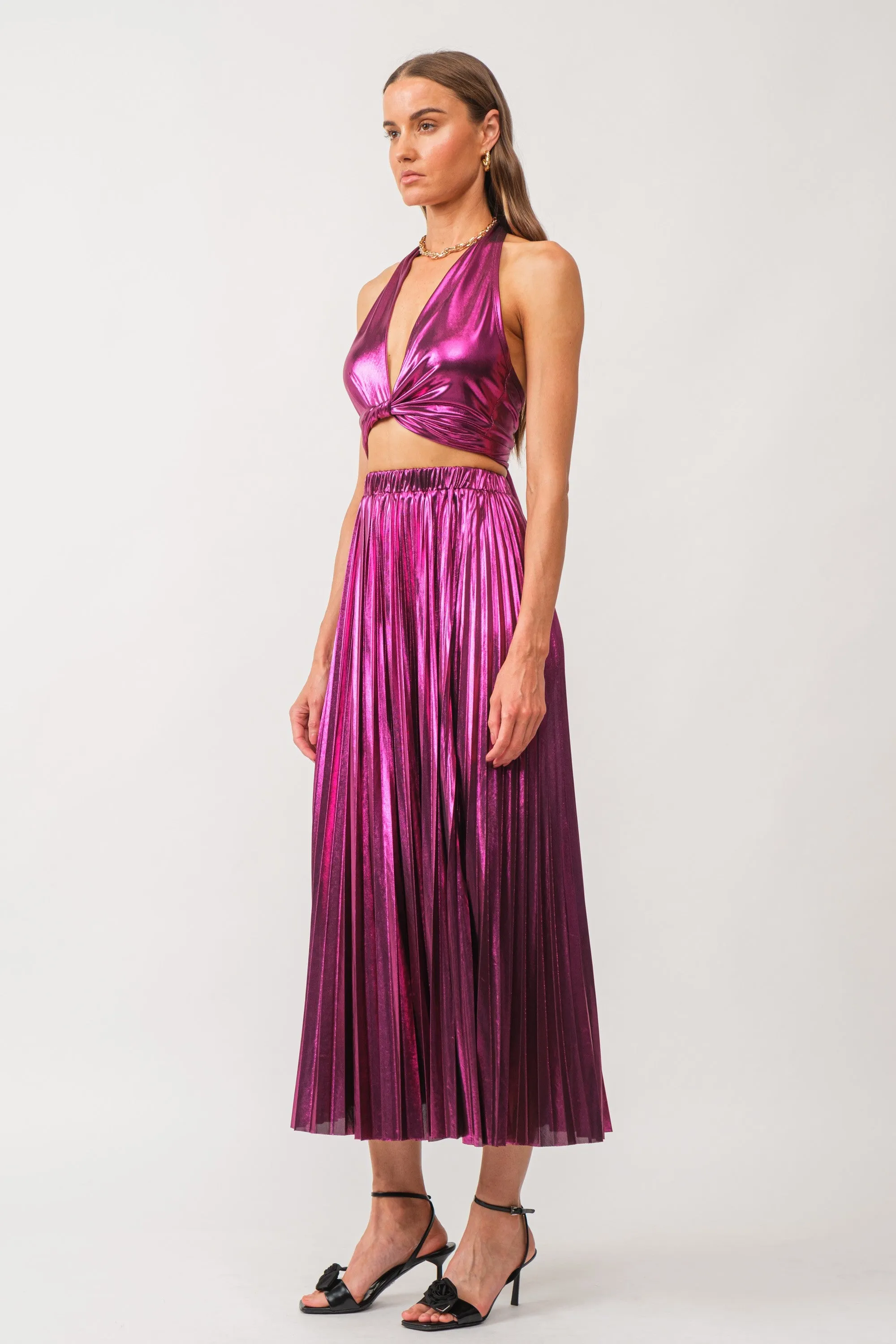 Metallic Halter Top Magenta