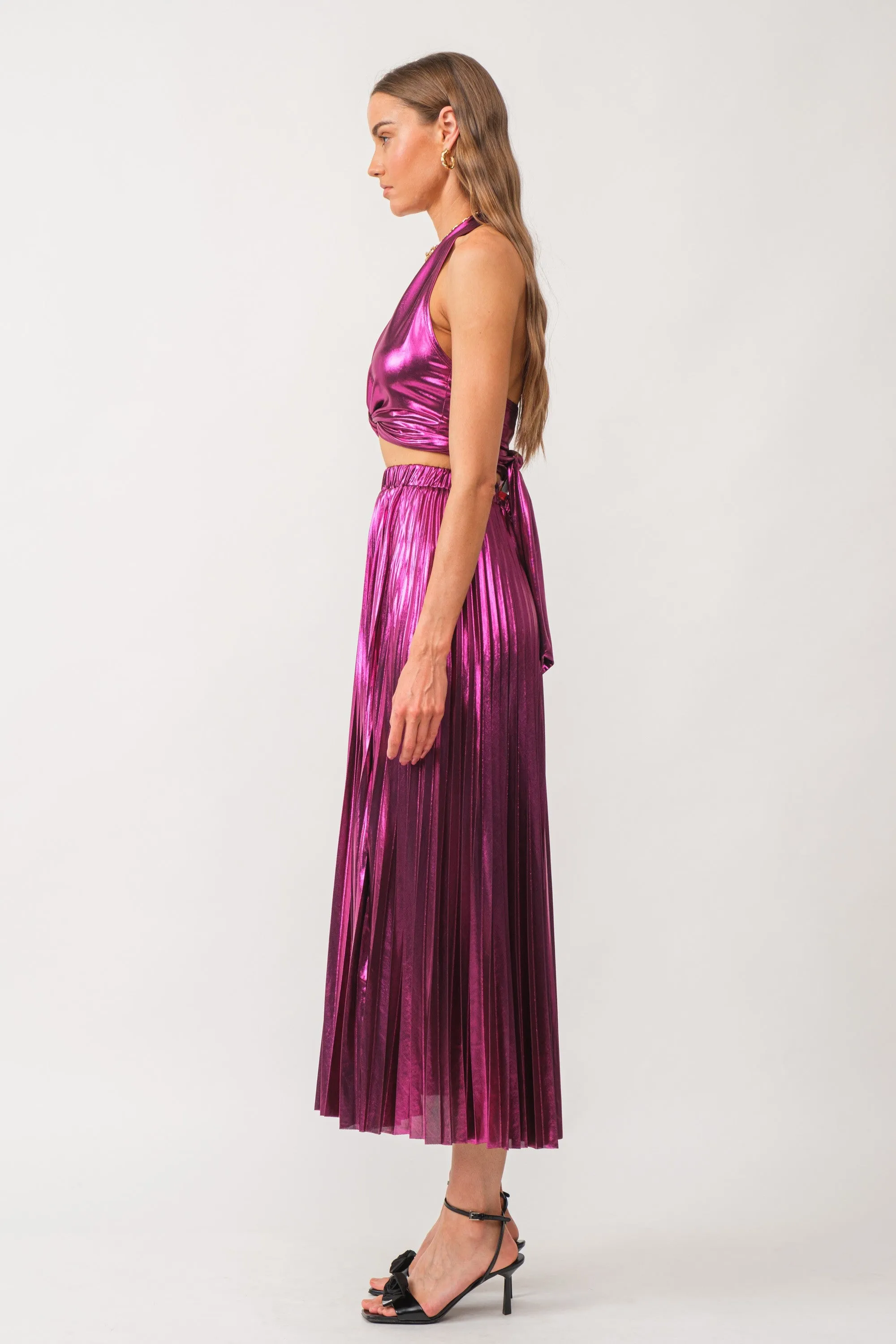 Metallic Halter Top Magenta